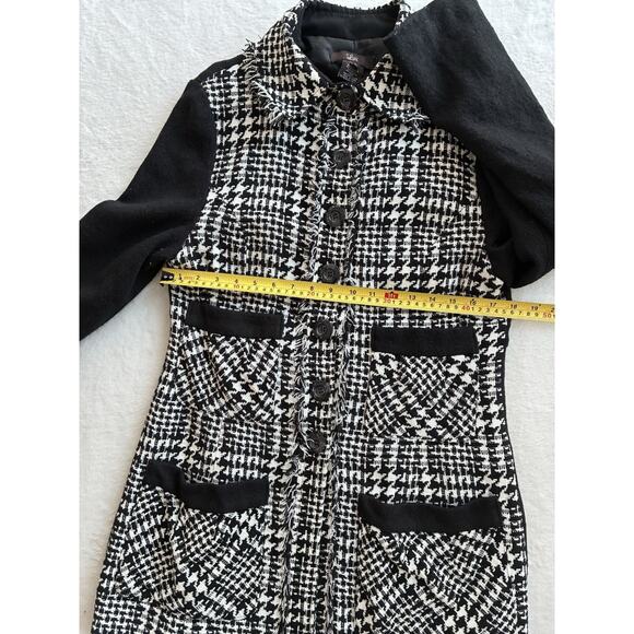 Luii Chic Black White Fringe Houndstooth Plaid Jacket Car Coat Size Large Wool - Picture 10 of 11